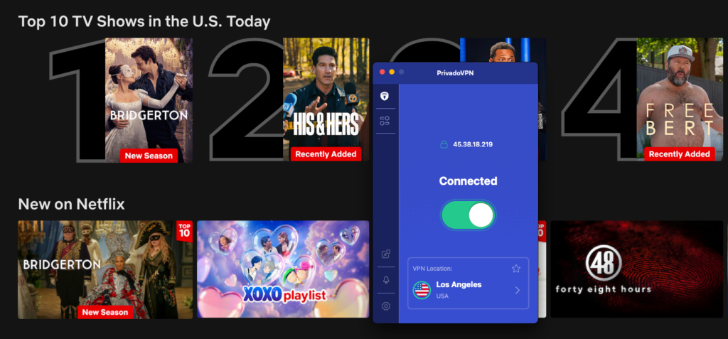 Netflix US unlocked with PrivadoVPN Free