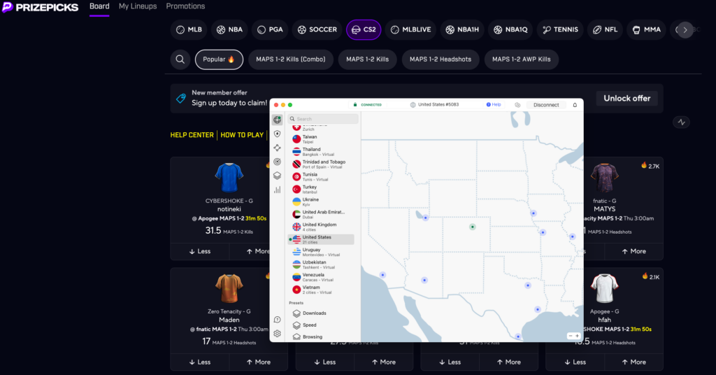 NordVPN is the best VPN for PrizePicks in 2025