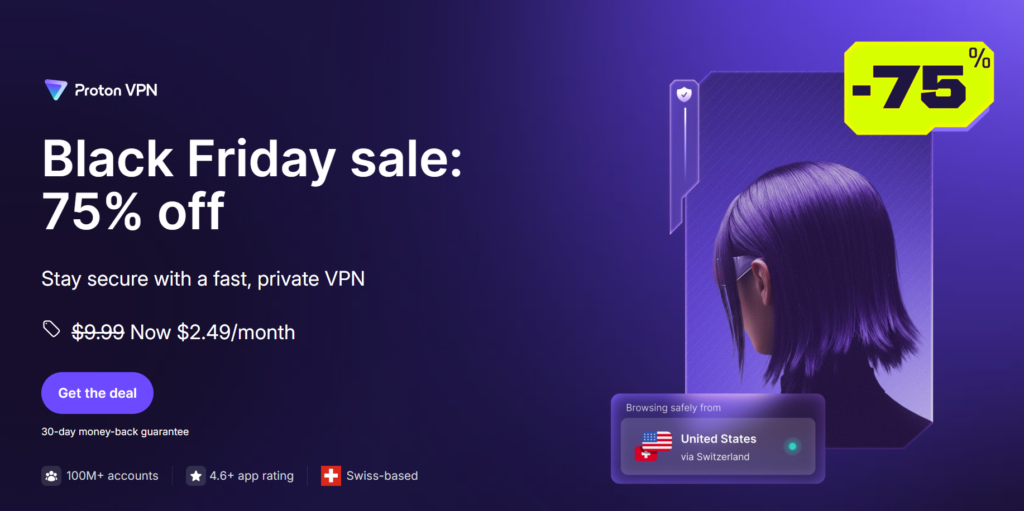 Proton VPN Black Friday deal page