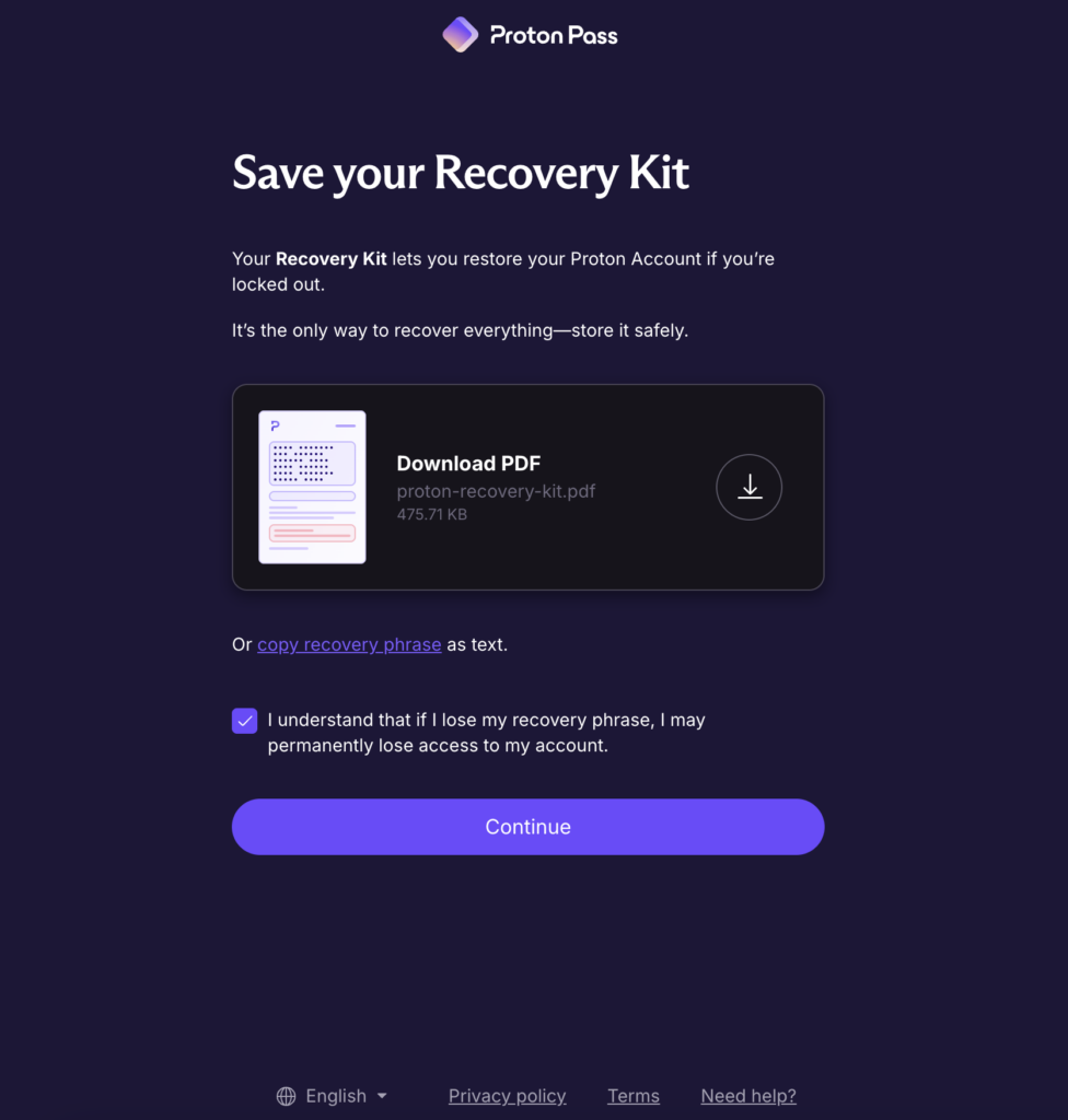 proton pass recovery kit