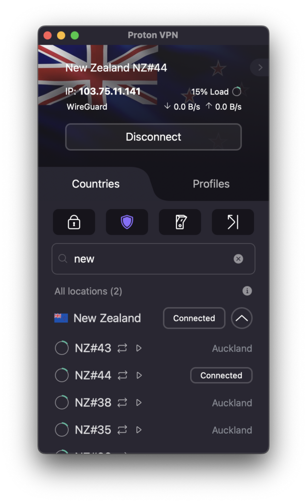 Proton VPN connected to New Zealand to access Polybuzz in Australia