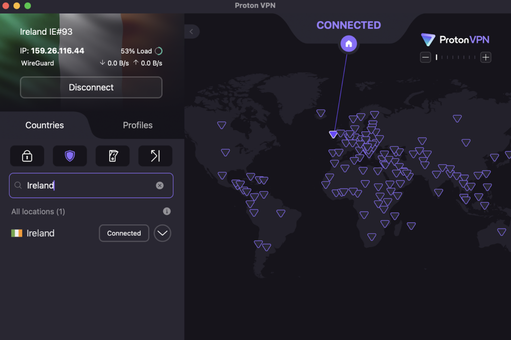 Connect Proton VPN to Ireland server to access Chaturbate
