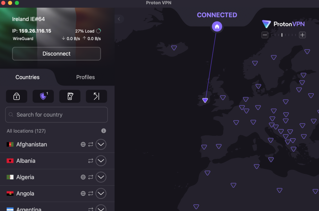 Proton VPN connected to Ireland to bypass Spicychat age verification