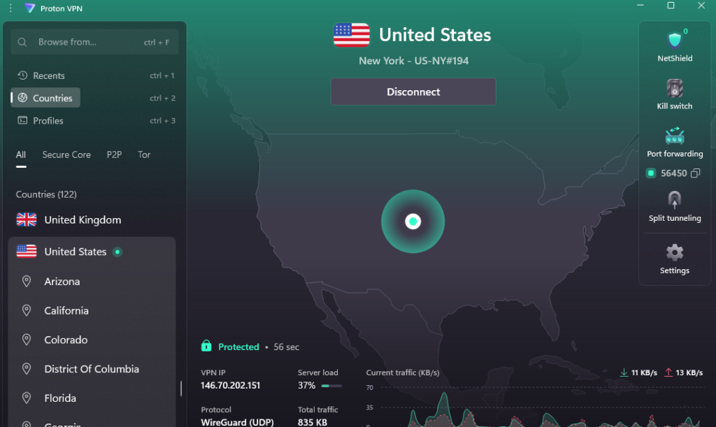 Proton VPN connected to NY to access Bonnie Blue on Pornhub