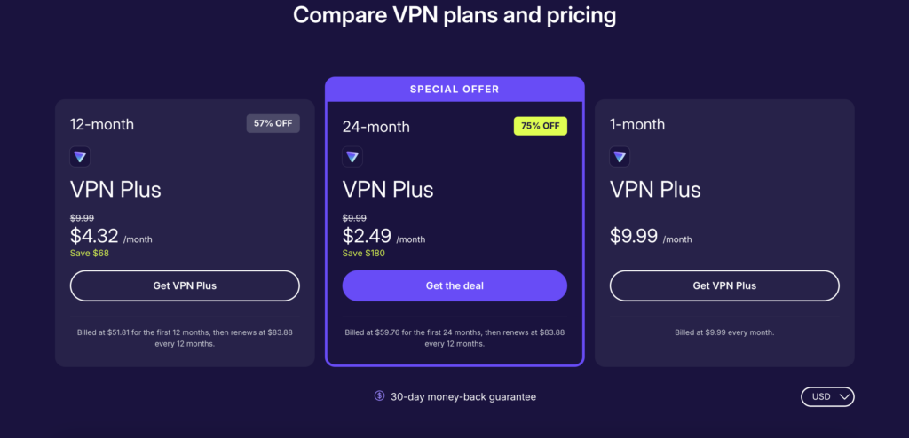 Proton VPN plans with up to 75% off