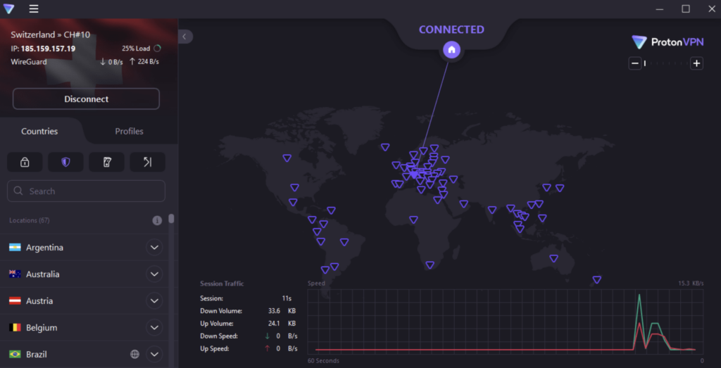 Proton VPN app interface