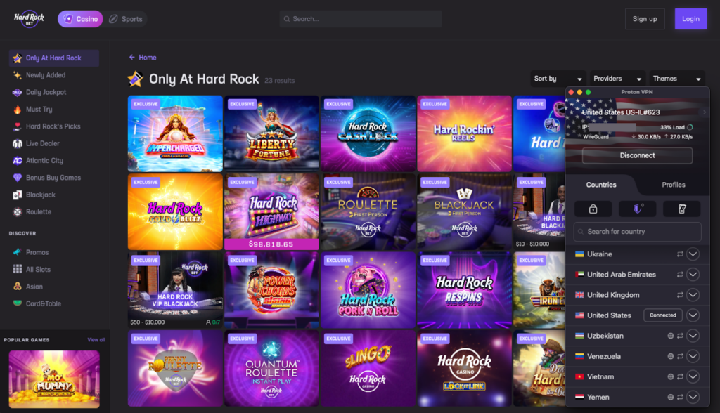 Using Proton VPN to bypass Hard Rock Bet restrictions