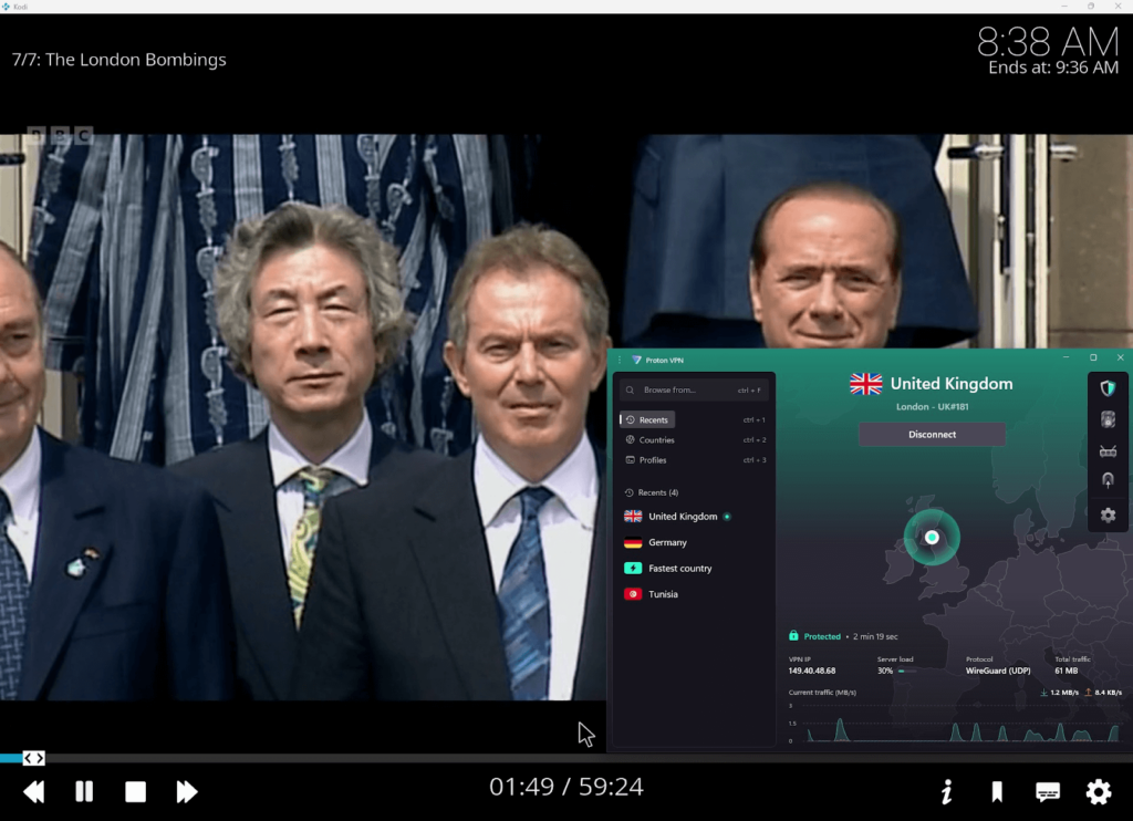 Proton VPN's UK VPN server unblocking BBC iPlayer