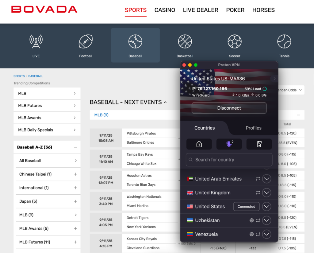 Proton VPN easily bypassed Bovada blocks in my tests