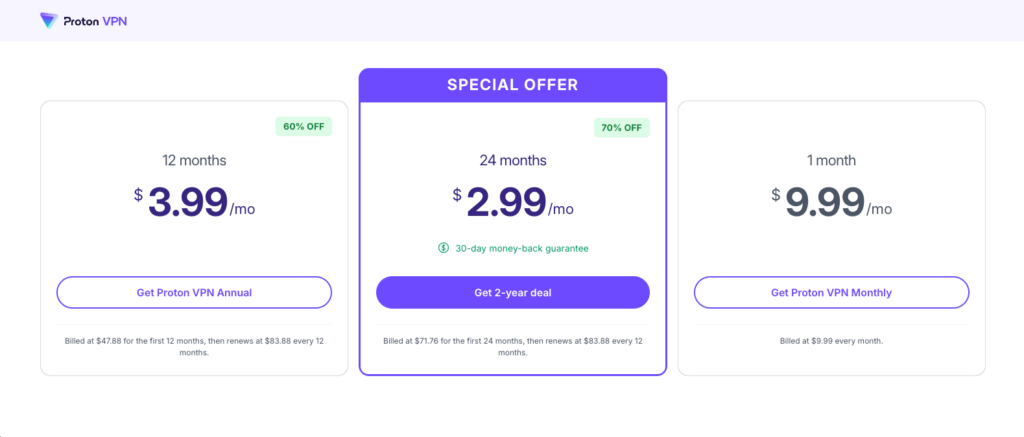 Proton VPN subscription plans with limited-time Valentine's Day discounts