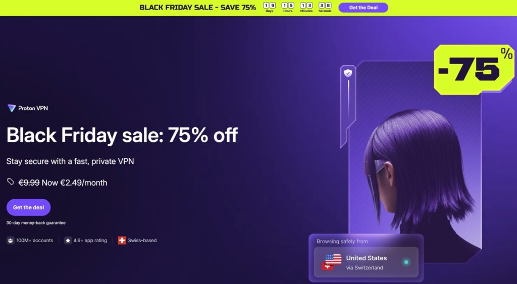 Proton VPN website with Black Friday deal