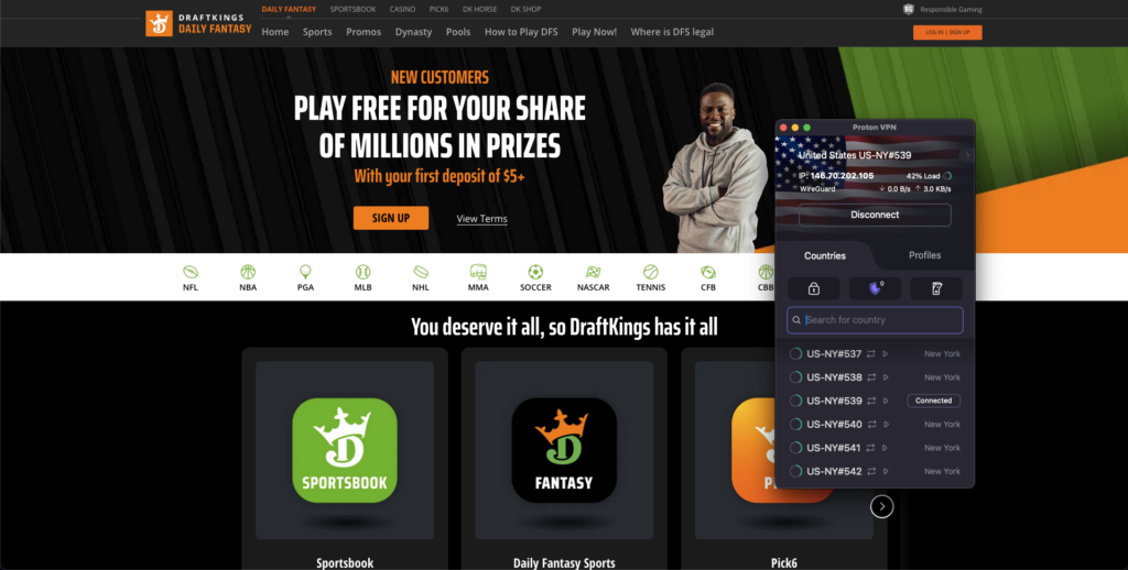 Proton VPN for DraftKings betting