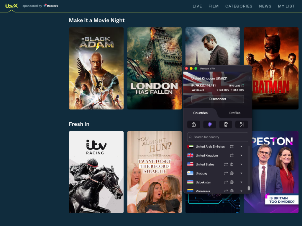 ITVX unblocked with Proton VPN