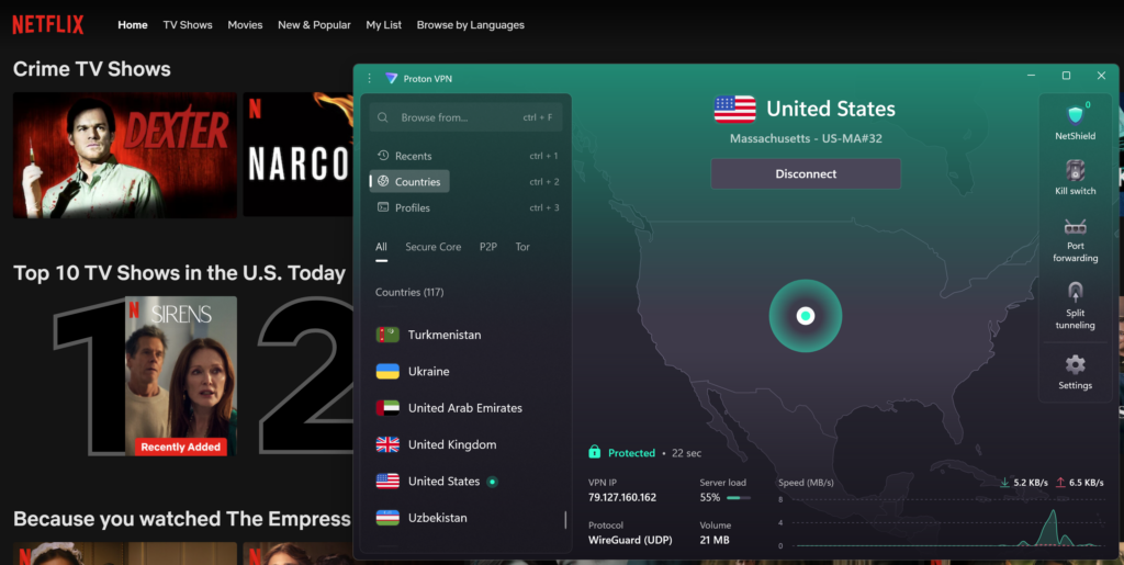 Proton VPN works with Netflix