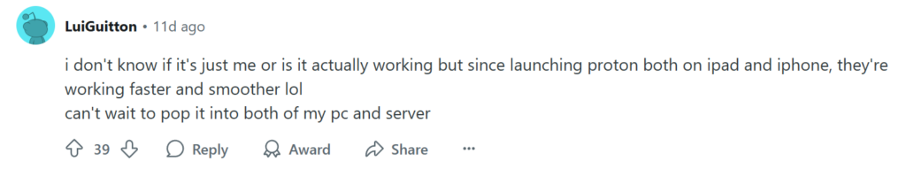 Proton VPN review from Reddit