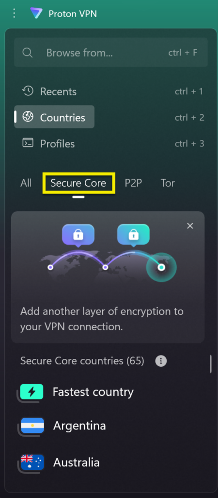 Proton VPN SecureCore servers