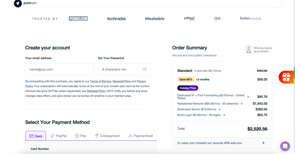 PureVPN's eye watering prices with extras added at checkout