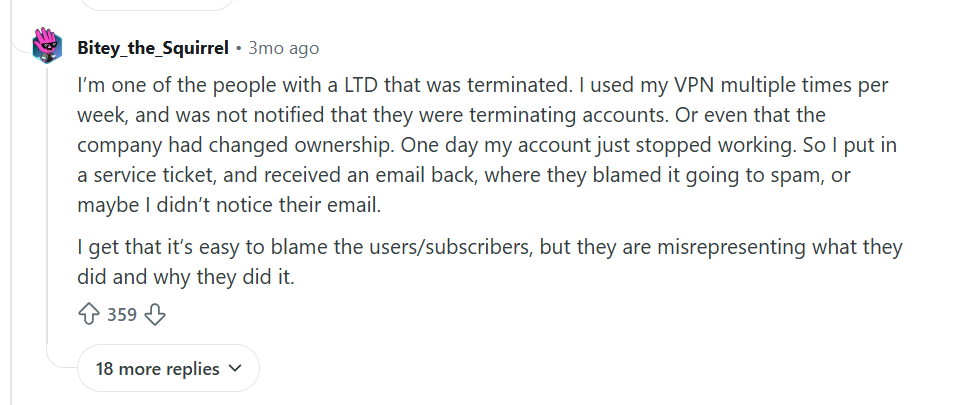 Reddit post about the user's LTD termination