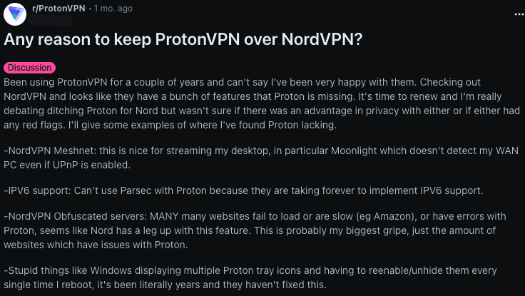 NordVPN vs Proton VPN reddit review