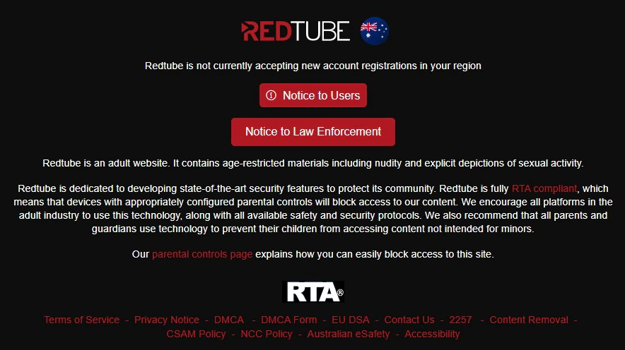 Redtube is blocked in Australia notification