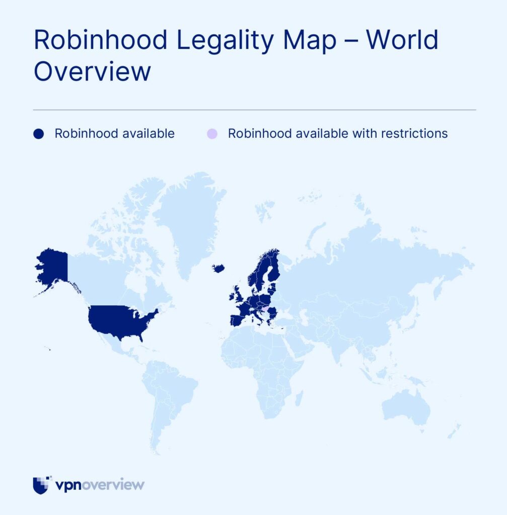 Robinhood legality map showing available and restricted countries worldwide