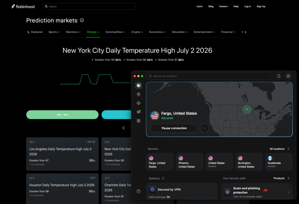 Robinhood unblocked while NordVPN is connected to a US server