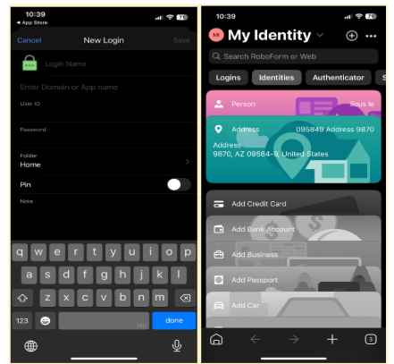 RoboForm iOS app interface