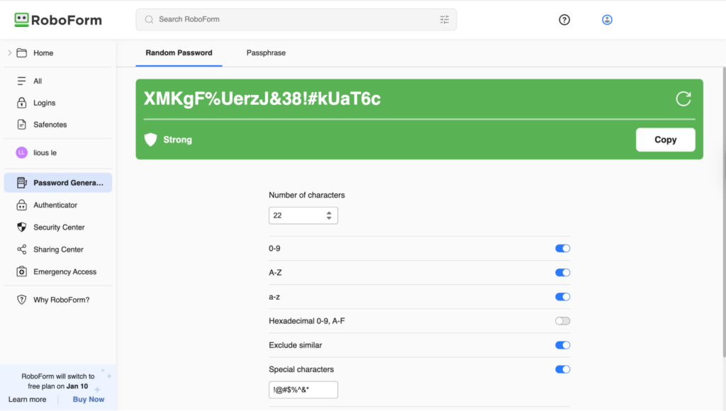 RoboForm's password generator