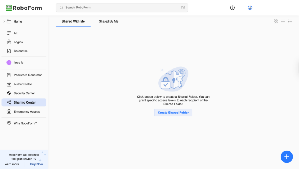 RoboForm's password sharing function