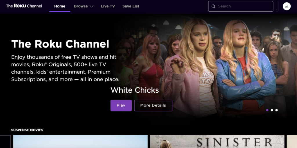 Screenshot of the Roku homepage