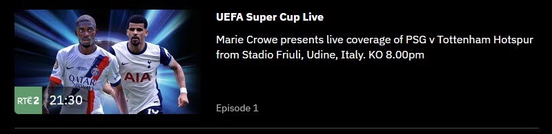 rte2 uefa super cup live