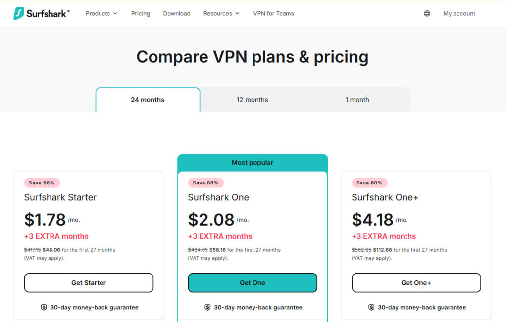 Pick a Surfshark VPN plan