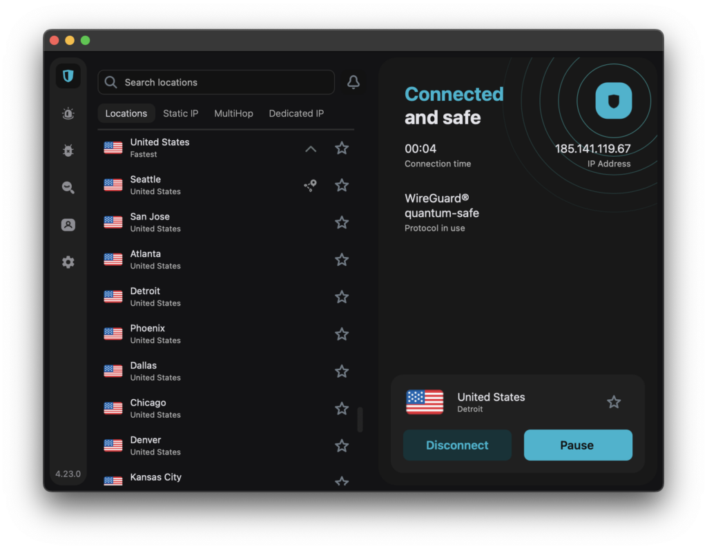 Surfshark connections app view