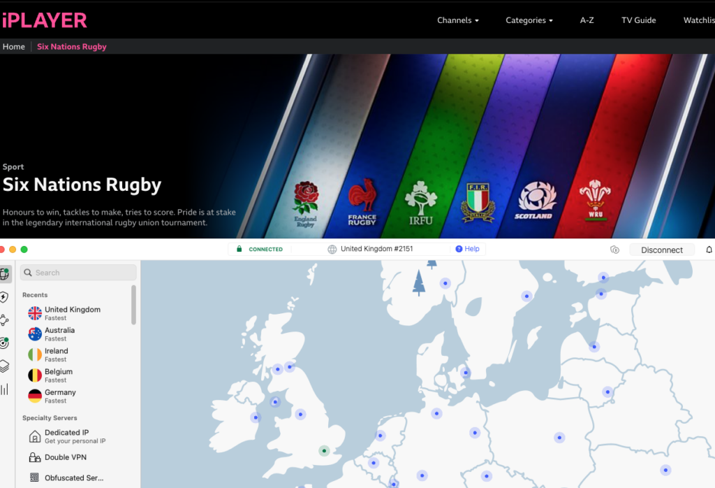 NordVPN unblocking Six Nations on BBC iPlayer