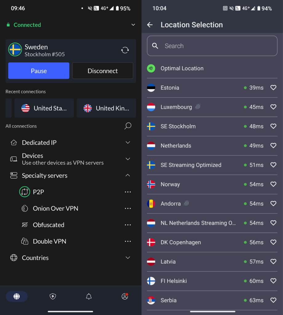 PIA vs NordVPN's specialty server choices