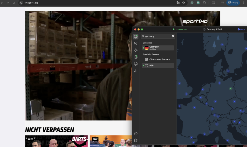 Sport1 unblocked with NordVPN