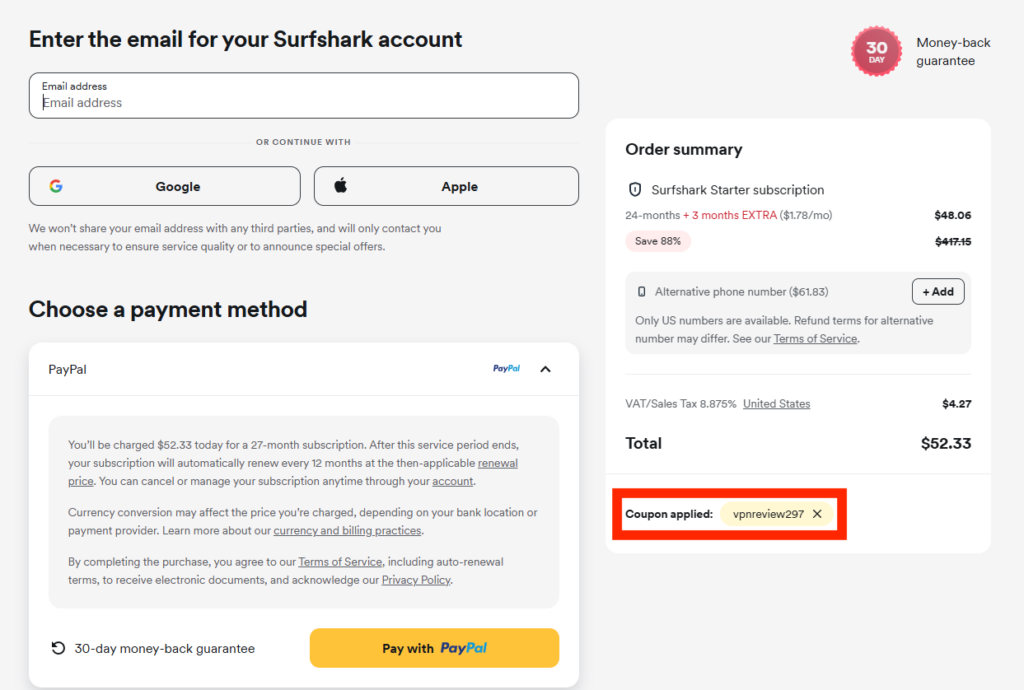Use Surfshark VPN discount code