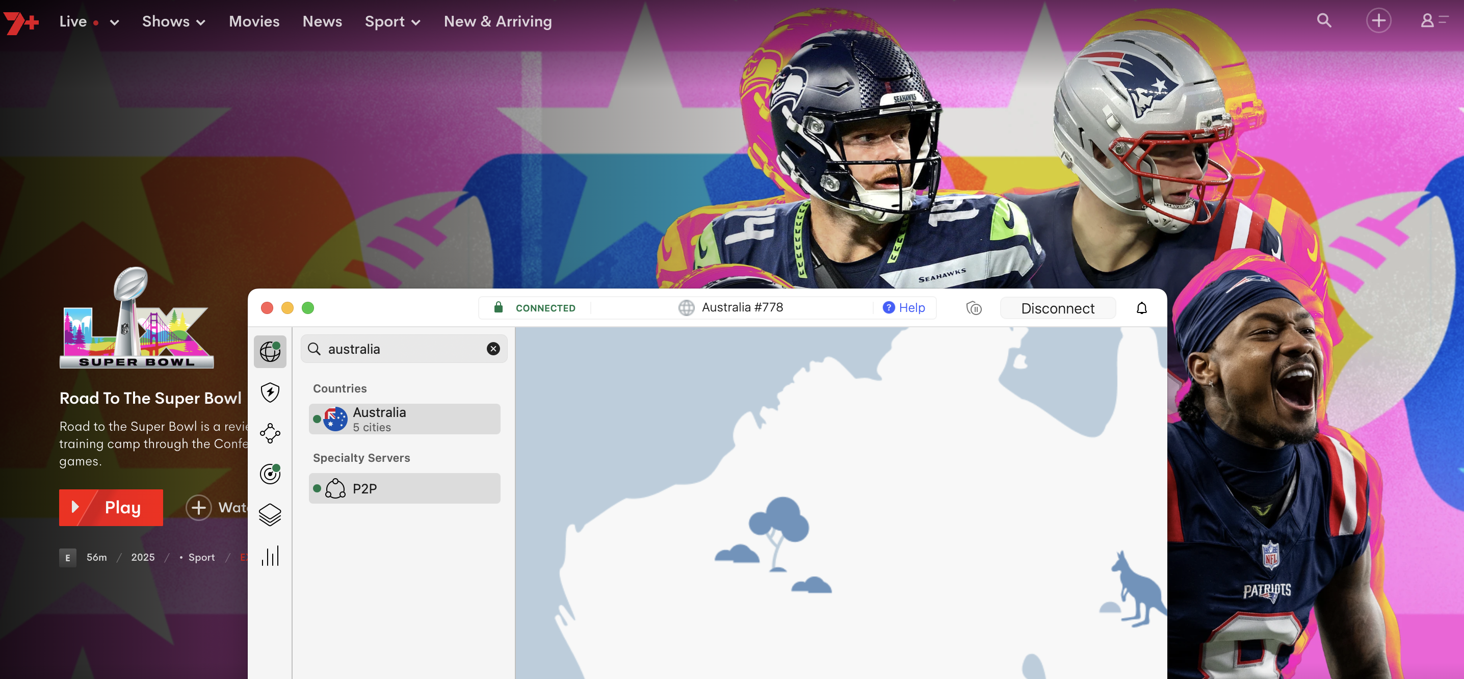 Super Bowl on 7Plus with NordVPN