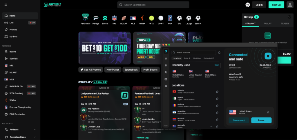 ESPN BET unblocked with Surfshark