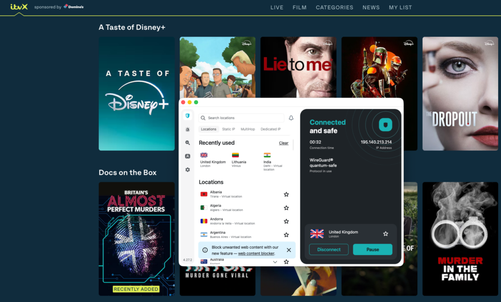 ITVX unblocked with Surfshark