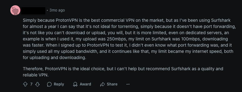 Surfshark review on Reddit