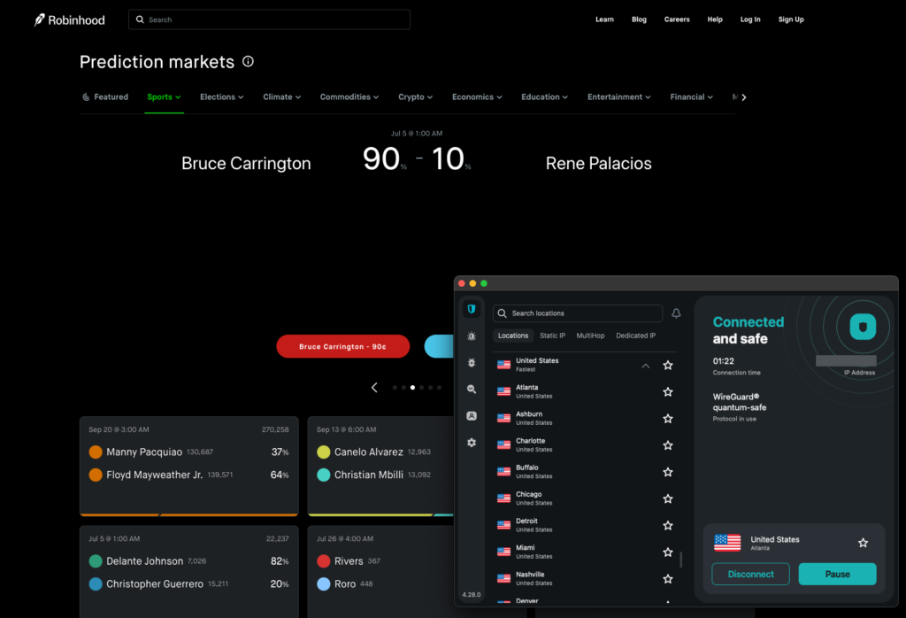 Surfshark accessing Robinhood while connected to the US