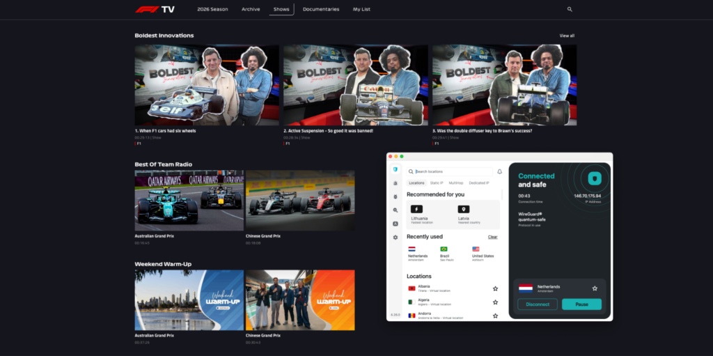 Accessing F1 TV Pro in Japan with Surfshark