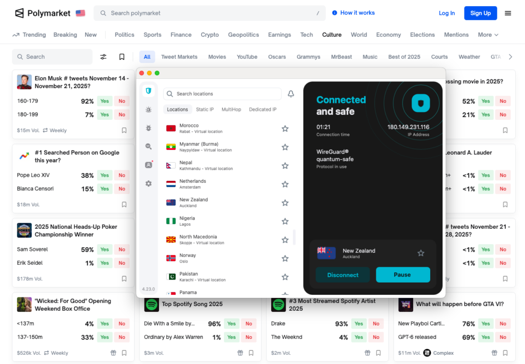 Unblocking Polymarket using Surfshark
