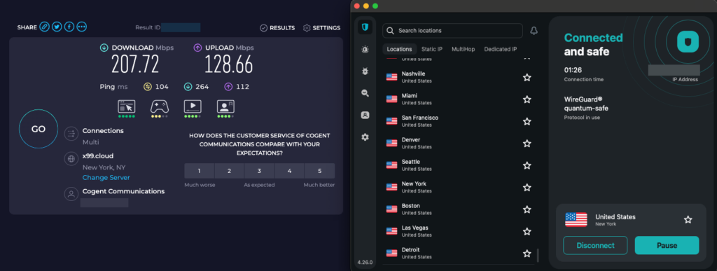 Surfshark speed test and US server connection