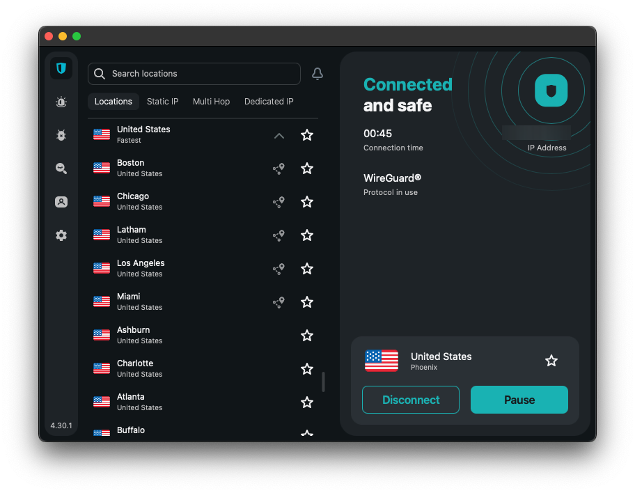 Surfshark connections app view