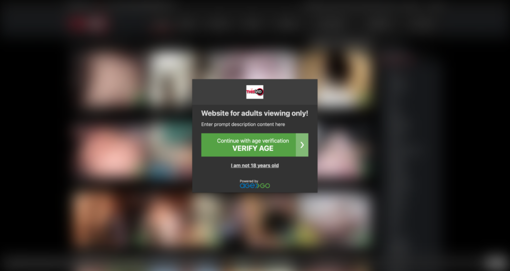 The age verification prompt on ThisVid that UK users will see from 25 July, 2025