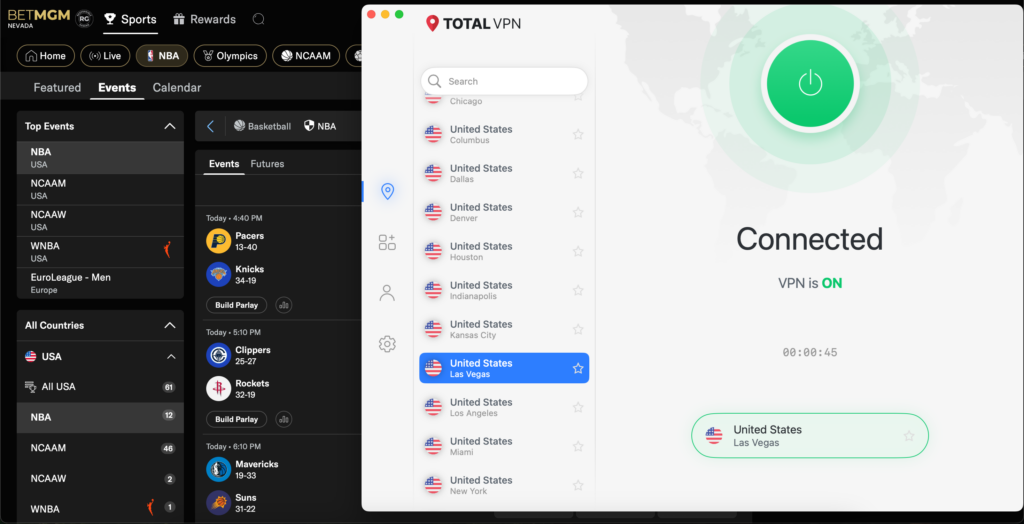 BetMGM accessed with TotalVPN