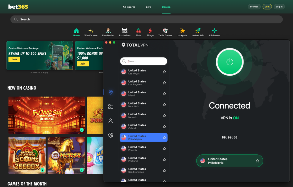 Using TotalVPN PA server to unblock bet365