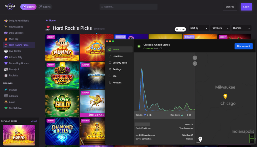 IPvanish easily bypassed Hard Rock Bet restrictions